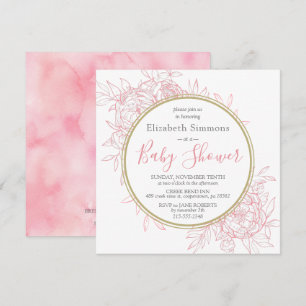 Blush Pink Peony Modern Floral Toile Baby shower Kaart