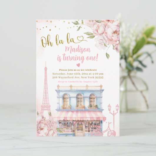 Blush Pink Peony Oh La French Cafe Verjaardag Kaart (Staand voorkant)