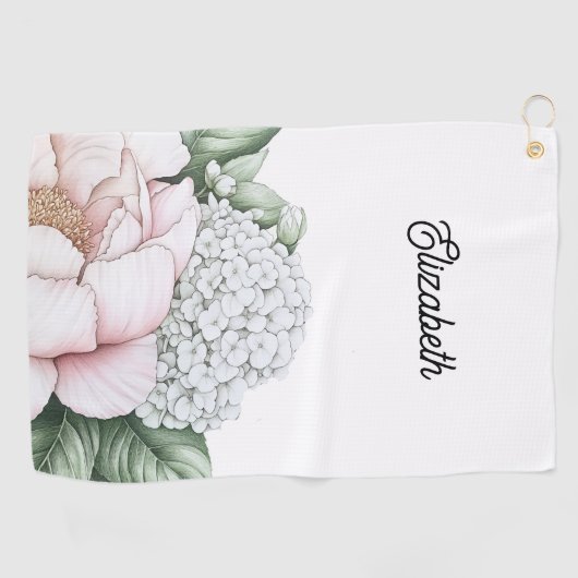 Blush Pink Peony Personalized Golfhanddoek (Horizontaal)