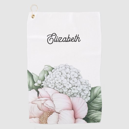 Blush Pink Peony Personalized Golfhanddoek (Voorkant)