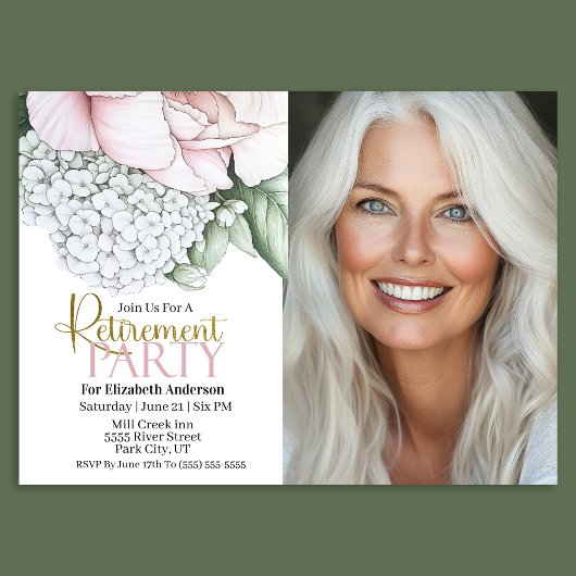 Blush Pink Peony Retirement Party Invitation Kaart