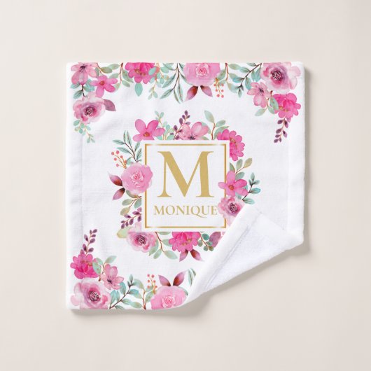 Blush Pink Peony Roos Aangepast monogram Washandje (Wasdoekje)