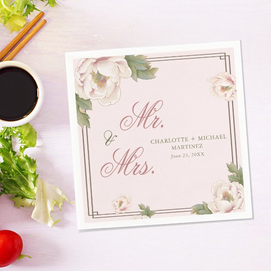 Blush Pink Peony Roos Floral Wedding Mr en Mrs. Servet