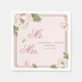 Blush Pink Peony Roos Floral Wedding Mr en Mrs. Servet (Voorkant)