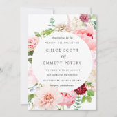 Blush Pink Peony Rustic Floral Wedding Invitation Kaart (Voorkant)