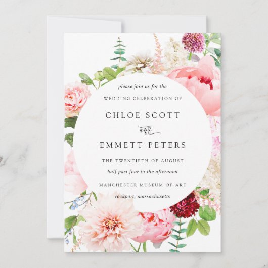 Blush Pink Peony Rustic Floral Wedding Invitation Kaart (Voorkant)