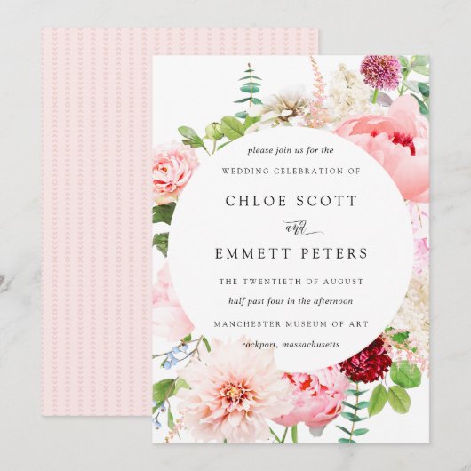 Blush Pink Peony Rustic Floral Wedding Invitation Kaart (Voorkant / Achterkant)