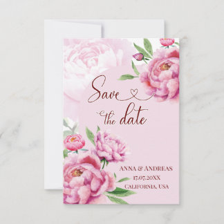 Blush Pink Peony Save the Date Card Kaart