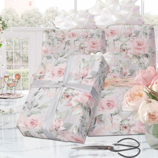 Blush Pink Peony Silver Eucalyptus Greenery Floral Inpakpapier Vel