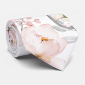 Blush Pink Peony Silver Gray Eucalyptus Weddenscha Stropdas (Opgerold)