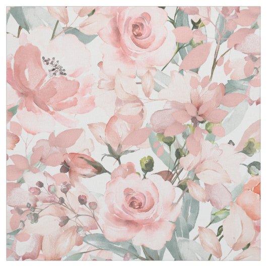 Blush Pink Peony Silver Greenery Garden Stof (Swatch)