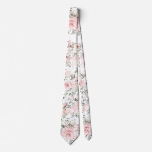 Blush Pink Peony Silver Greenery Wedding Stropdas (Voorkant)