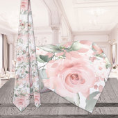 Blush Pink Peony Silver Greenery Wedding Stropdas