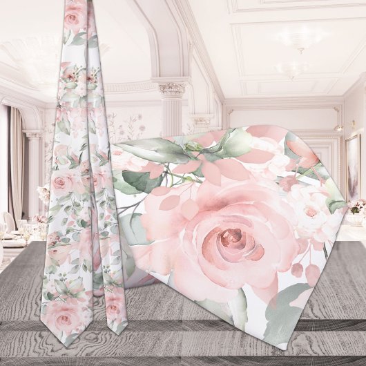 Blush Pink Peony Silver Greenery Wedding Stropdas