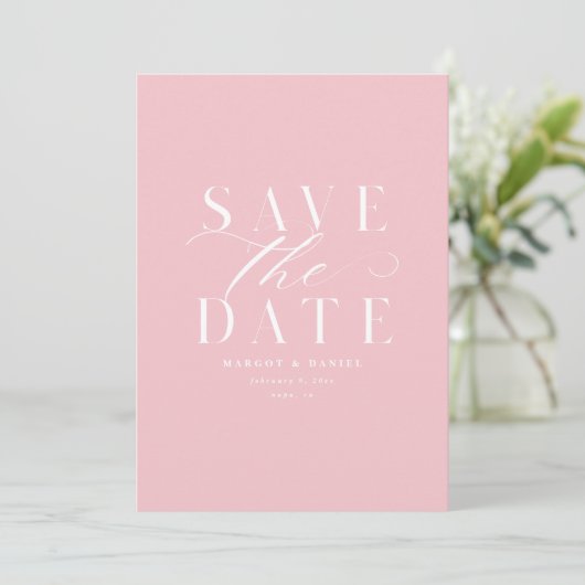 Blush Pink Peony Simple Save the Date No Photo QR (Staand voorkant)