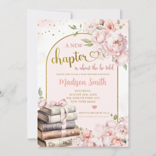 Blush Pink Peony Storybook Theme Baby shower Kaart (Voorkant)