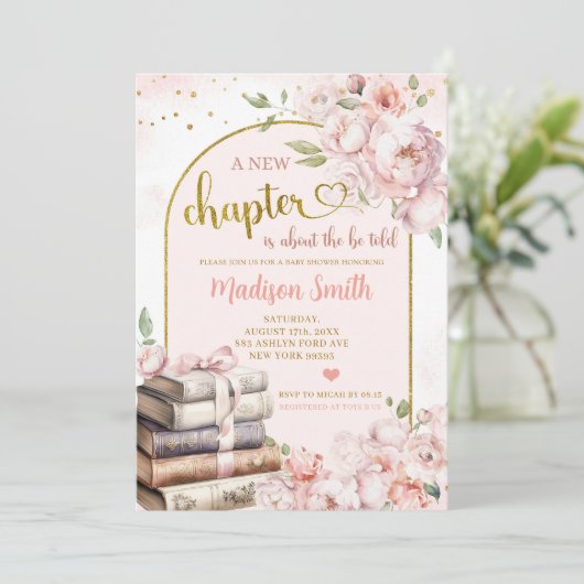 Blush Pink Peony Storybook Theme Baby shower Kaart (Staand voorkant)