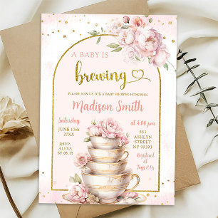 Blush Pink Peony Tea Party Baby shower Kaart