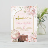 Blush Pink Peony Travel Adventure Vrijgezellenfees Kaart (Staand voorkant)