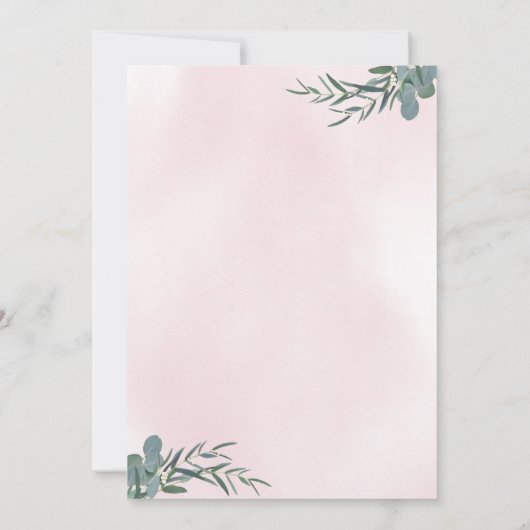 Blush Pink Peony Waterverf Eucalyptus Weddenschap Kaart (Achterkant)