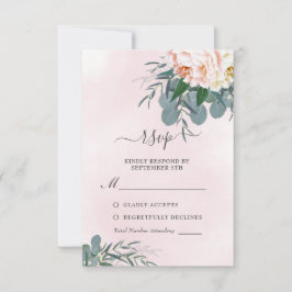 Blush Pink Peony Waterverf Eucalyptus Weddenschap RSVP Kaartje