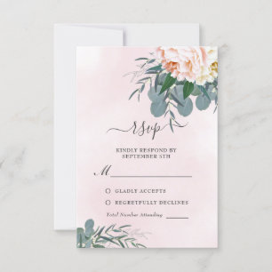 Blush Pink Peony Waterverf Eucalyptus Weddenschap RSVP Kaartje