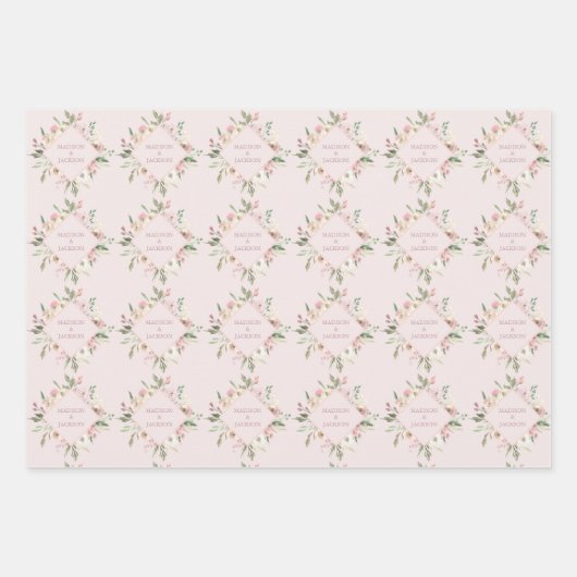 Blush Pink Peony Waterverf Floral Spring Wedding Inpakpapier Vel (Voorkant)