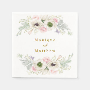Blush Pink Peony White Anemone Gold Weddenschap Servet