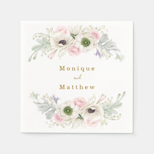 Blush Pink Peony White Anemone Gold Weddenschap Servet (Voorkant)