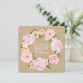Blush Pink Peony Wreath Kraft Paper Vrijgezellenfe Kaart (Staand voorkant)