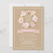 Blush Pink Peony Wreath Kraft Paper Weddenschap Kaart (Voorkant)