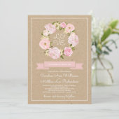 Blush Pink Peony Wreath Kraft Paper Weddenschap Kaart (Staand voorkant)