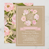 Blush Pink Peony Wreath Kraft Paper Weddenschap Kaart (Voorkant / Achterkant)
