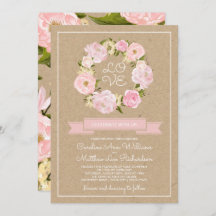 Blush Pink Peony Wreath Kraft Paper Weddenschap