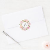 Blush Pink Peony Wreath Monogram Ronde Sticker (Envelop)