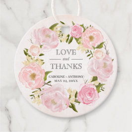 Blush Pink Peony Wreath Weddenschap Bedankt Bedankjes Labels