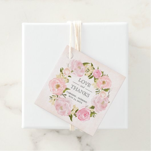 Blush Pink Peony Wreath Weddenschap Bedankt Bedankjes Labels (In situ)