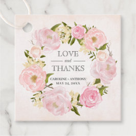 Blush Pink Peony Wreath Weddenschap Bedankt Bedankjes Labels