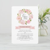 Blush Pink Peony Wreath Wedding Invitation Kaart (Staand voorkant)