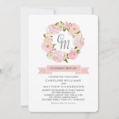 Blush Pink Peony Wreath Wedding Invitation Kaart (Voorkant)