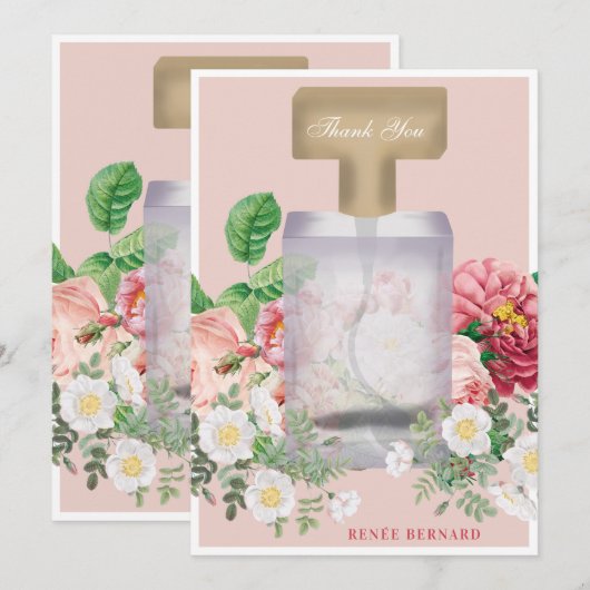 Blush Pink Perfume Bottle Floral Vrijgezellenfeest Bedankkaart (Voorkant / Achterkant)