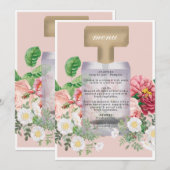 Blush Pink Perfume Bottle Floral Vrijgezellenfeest Menu (Voorkant / Achterkant)