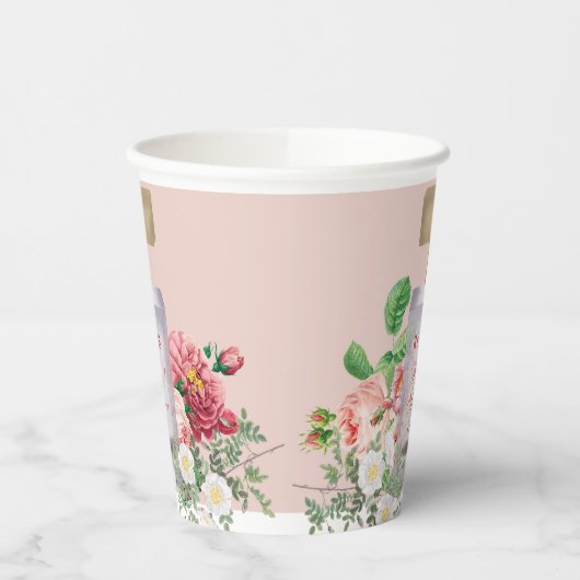 Blush Pink Perfume Bottle Floral Vrijgezellenfeest Papieren Bekers (Links)