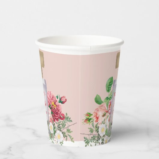 Blush Pink Perfume Bottle Floral Vrijgezellenfeest Papieren Bekers (Rechts)