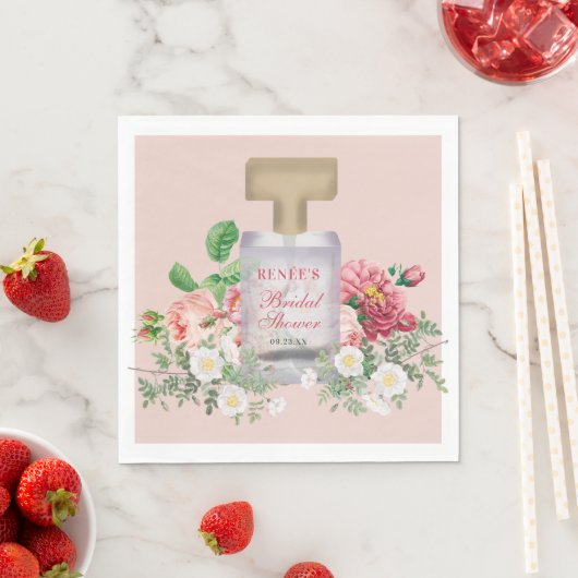 Blush Pink Perfume Bottle Floral Vrijgezellenfeest Servet (Insitu)