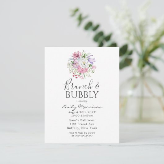 Blush Pink Periwinkle Tulip Brunch & Bubble Kaart (Staand voorkant)
