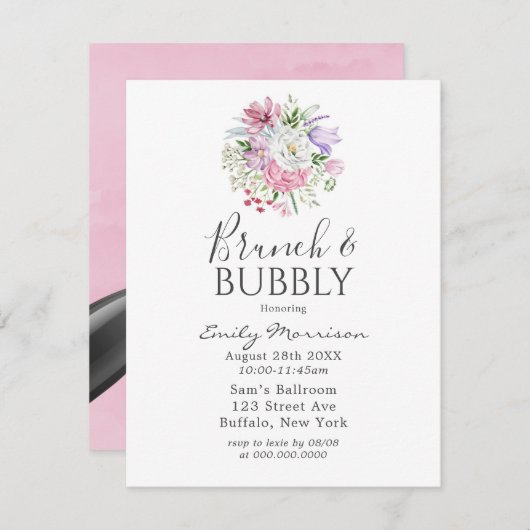 Blush Pink Periwinkle Tulip Brunch & Bubble Kaart (Voorkant / Achterkant)