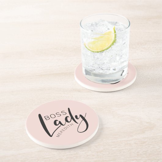 Blush Pink Personalized Boss Lady Logo Zandsteen Onderzetter (Zijkant)