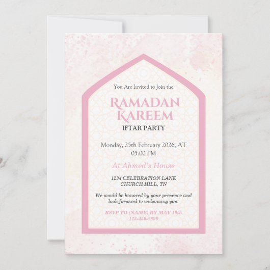 Blush Pink Personalized Ramadan Kareem Iftar  Kaart (Voorkant)