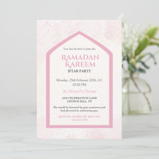 Blush Pink Personalized Ramadan Kareem Iftar  Kaart (Staand voorkant)